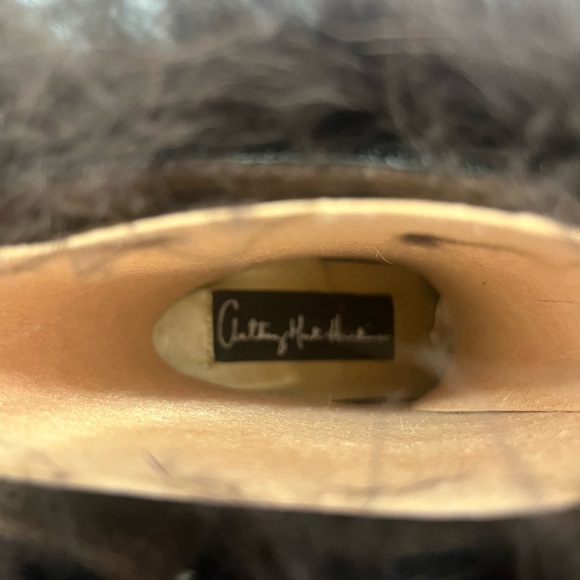 Fur Black Brown leather suede zipper ankle boots booties vintage HSN - Picture 5 of 5